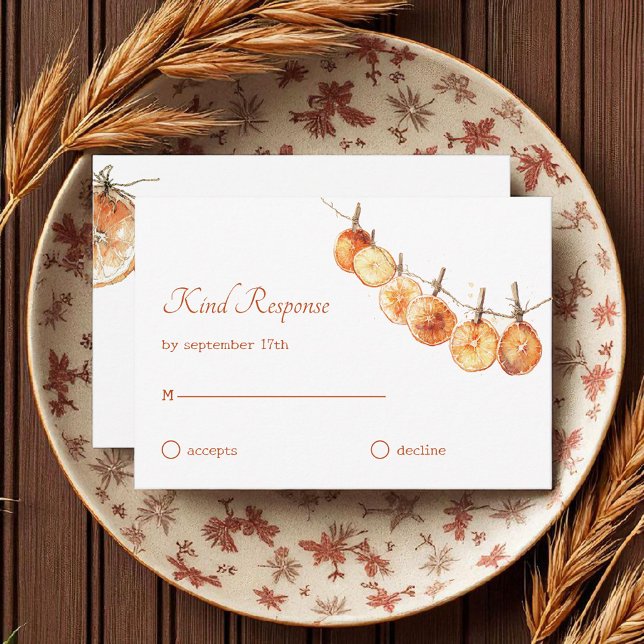 Rustic Autumn Boho Torkad Orange Garland Bröllop OSA Kort (Skapare uppladdad)
