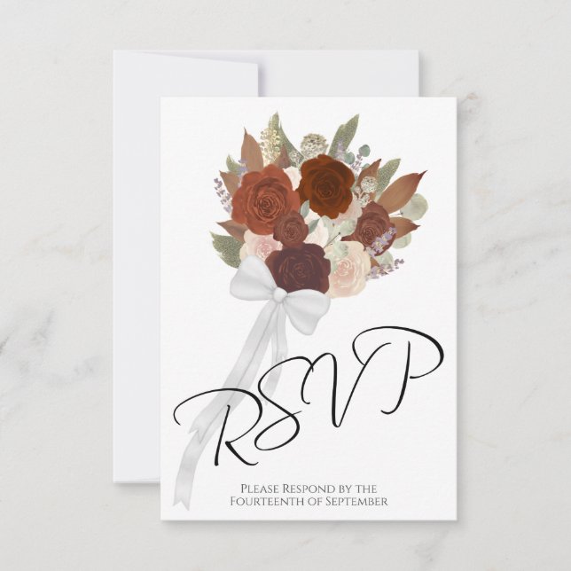 Rustic Autumn Bouquet Rust Orange Ro Bröllop OSA Kort (Framsida)