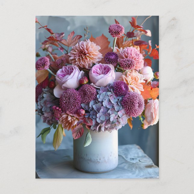 Rustic Autumn Bouquet with Dahlias and Hydrangeas Vykort (Framsida)