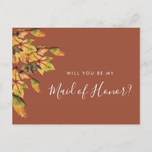 Rustic Autumn Bröllop blir min Maid of honor Inbjudan Vykort