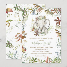 Rustic Autumn Elephant Gender Neutral Baby Shower Inbjudningar