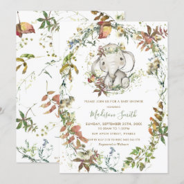Rustic Autumn Elephant Gender Neutral Baby Shower Inbjudningar