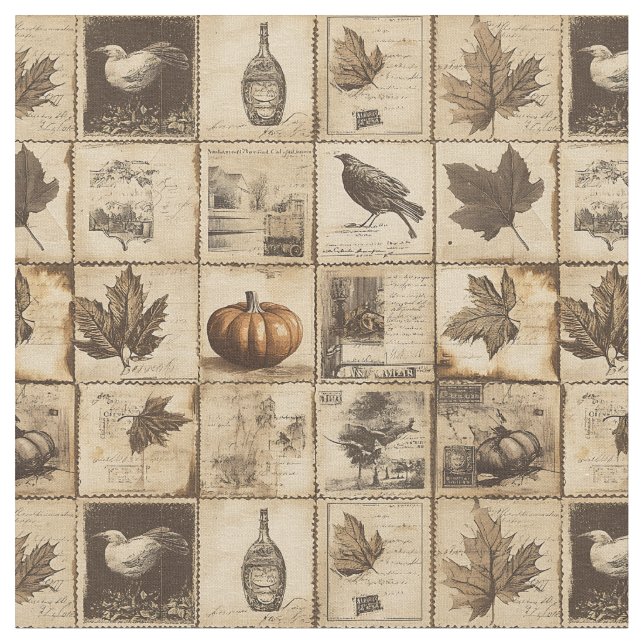 Rustic Autumn Ephemera Collage | Varmjord (2) Tyg (Närbild)