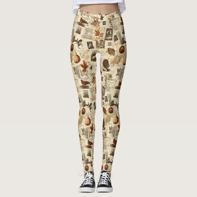 Rustic Autumn Ephemera Collage | Warm Earthy Leggings (Framsida)