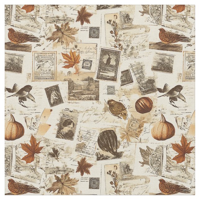 Rustic Autumn Ephemera Collage | Warm Earthy Tyg (Närbild)