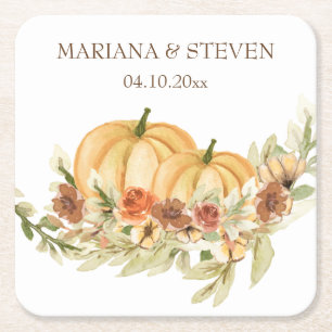 Rustic Autumn Fall i Kärlek Pumpkin Bröllop Underlägg Papper Kvadrat