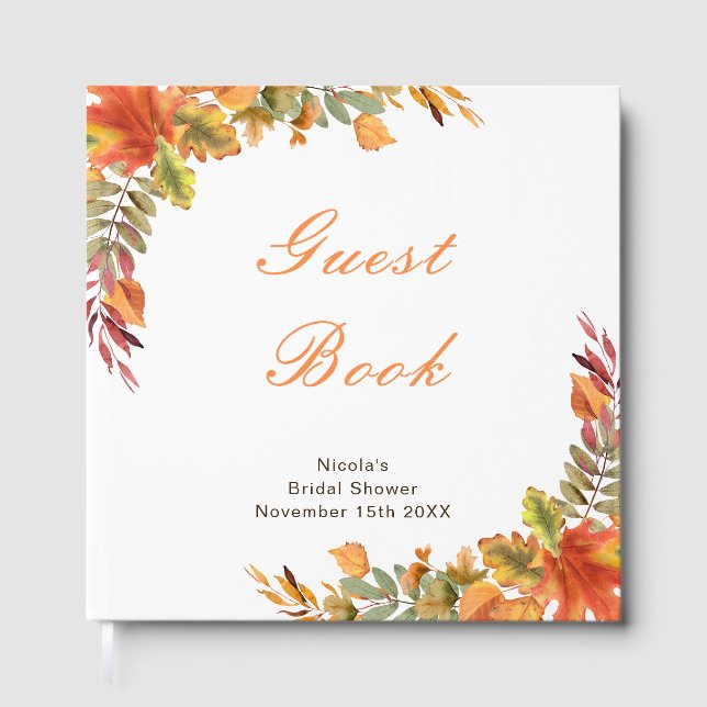 Rustic Autumn Fall Leaves Bridal Shower Gästböcker (Framsida)