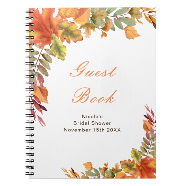 Rustic Autumn Fall Leaves Bridal Shower Guest Book Anteckningsbok (Framsidan)