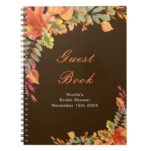 Rustic Autumn Fall Leaves Bridal Shower Guest Book Anteckningsbok (Framsidan)