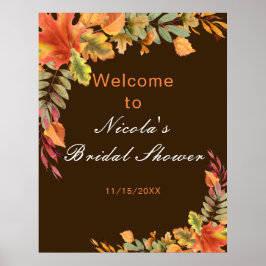 Rustic Autumn Fall Leaves Bridal Shower Welcome Poster