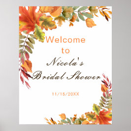 Rustic Autumn Fall Leaves Bridal Shower Welcome Poster