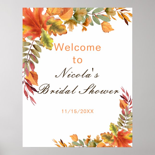 Rustic Autumn Fall Leaves Bridal Shower Welcome Poster (Framsidan)