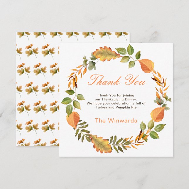 Rustic Autumn Fall Leaves Square Thanksgiving  (Fram/baksida)