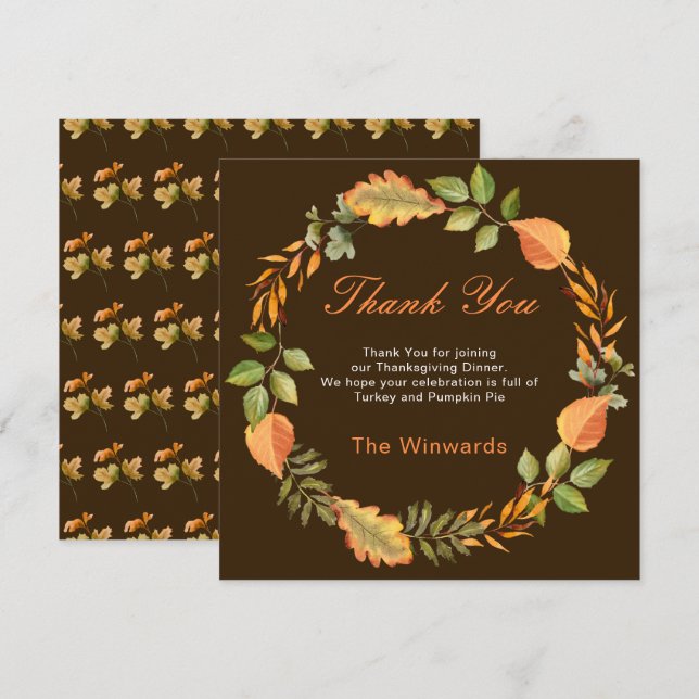 Rustic Autumn Fall Leaves Square Thanksgiving  (Fram/baksida)