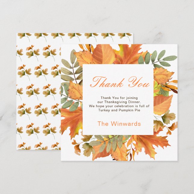 Rustic Autumn Fall Leaves Square Thanksgiving  (Fram/baksida)