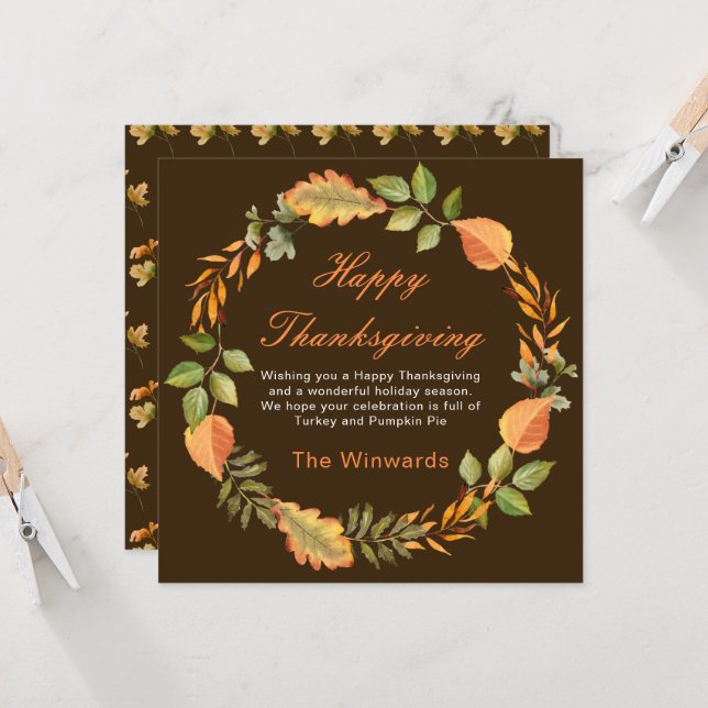 Rustic Autumn Fall Leaves Square Thanksgiving  Kort (Fram/Back In Situ)