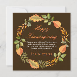 Rustic Autumn Fall Leaves Square Thanksgiving  Kort