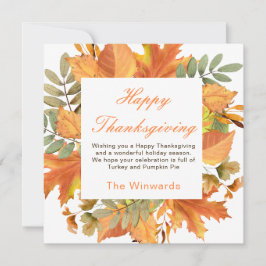 Rustic Autumn Fall Leaves Square Thanksgiving  Kort