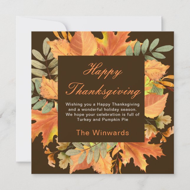Rustic Autumn Fall Leaves Square Thanksgiving  Kort (Framsida)