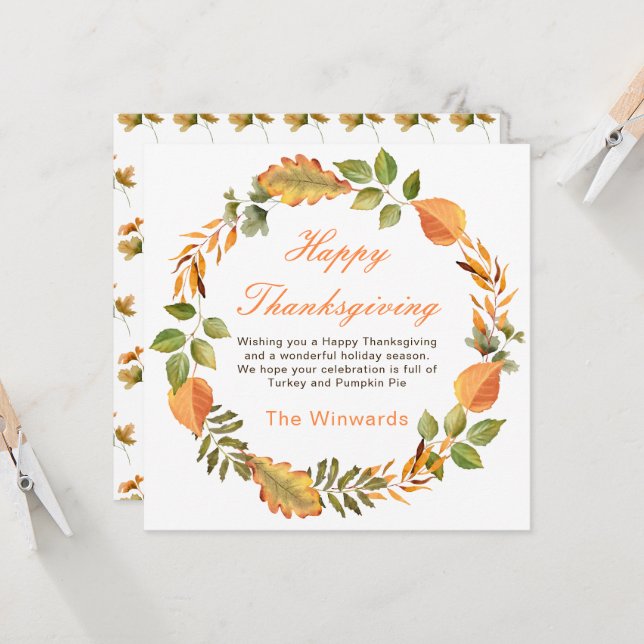 Rustic Autumn Fall Leaves Square Thanksgiving  Kort (Fram/Back In Situ)