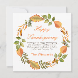 Rustic Autumn Fall Leaves Square Thanksgiving  Kort