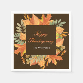 Rustic Autumn Fall Leaves Square Thanksgiving  Pappersservett