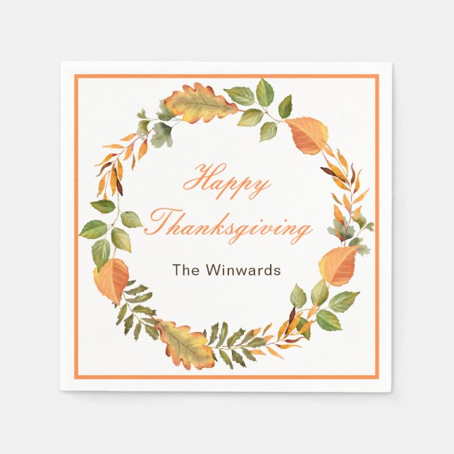 Rustic Autumn Fall Leaves Square Thanksgiving  Pappersservett (Framsidan)
