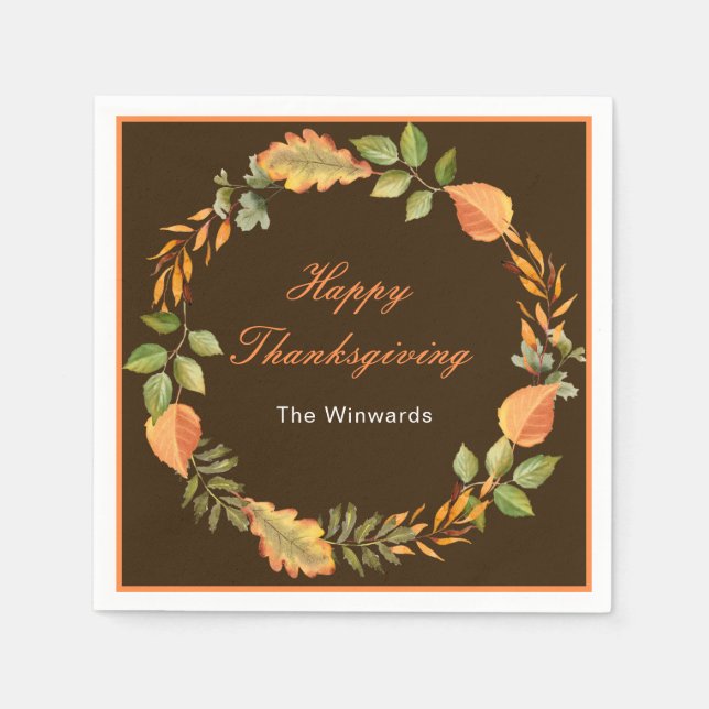 Rustic Autumn Fall Leaves Square Thanksgiving  Pappersservett (Framsidan)