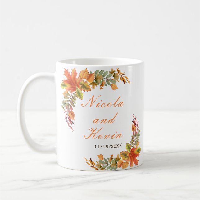 Rustic Autumn Fall Leaves Wedding Kaffemugg (Vänster)