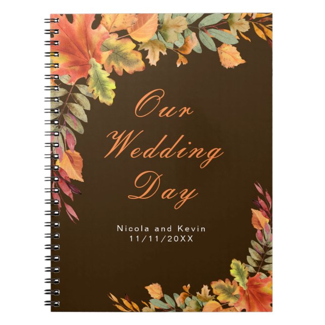 Rustic Autumn Fall Leaves Wedding planner Anteckningsbok (Framsidan)