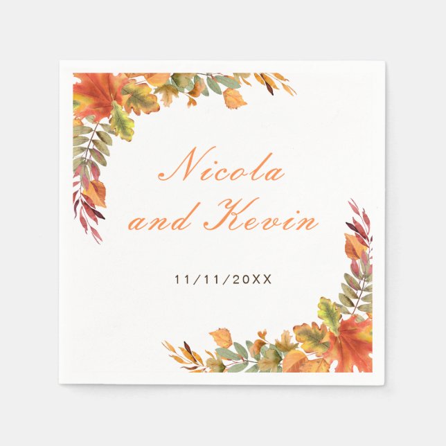 Rustic Autumn Fall Leaves Wedding Thank You Pappersservett (Framsidan)