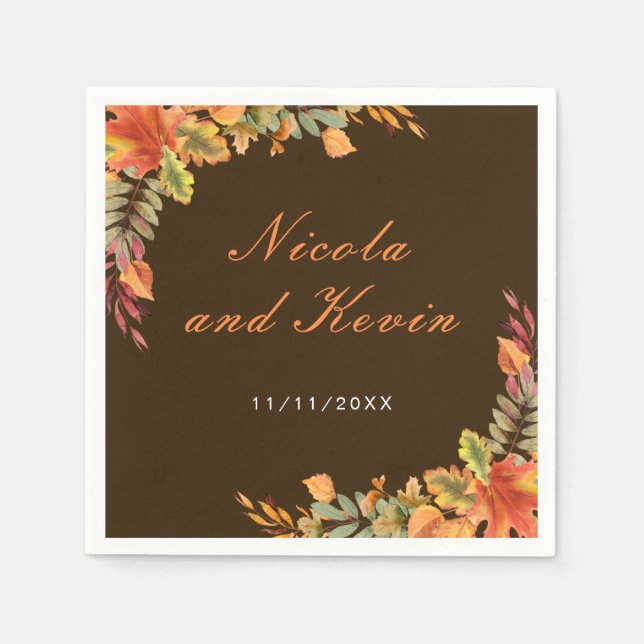 Rustic Autumn Fall Leaves Wedding Thank You Pappersservett (Framsidan)