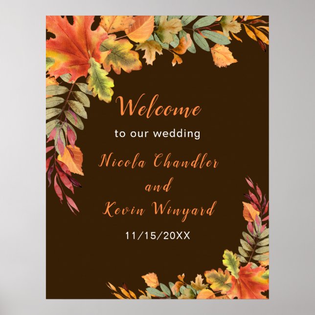 Rustic Autumn Fall Leaves Wedding Welcome Poster (Framsidan)