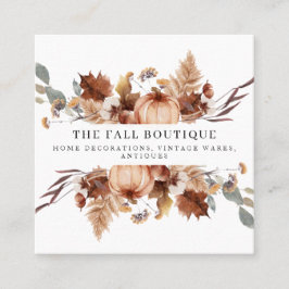 Rustic Autumn Fall Pumpkin Blommigt Löv Foliage Fyrkantigt Visitkort