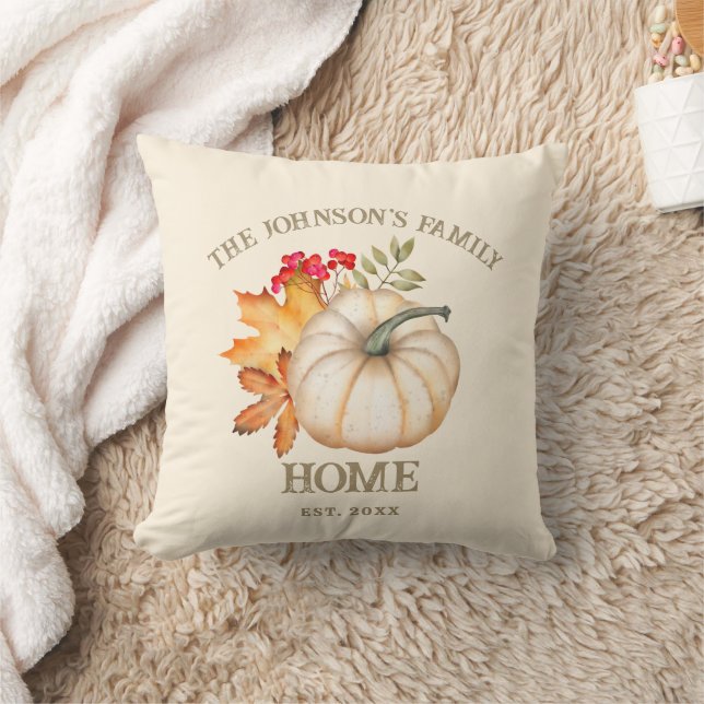 Rustic Autumn Fall Pumpkin & Lövs Family Namn Kudde (Filt)
