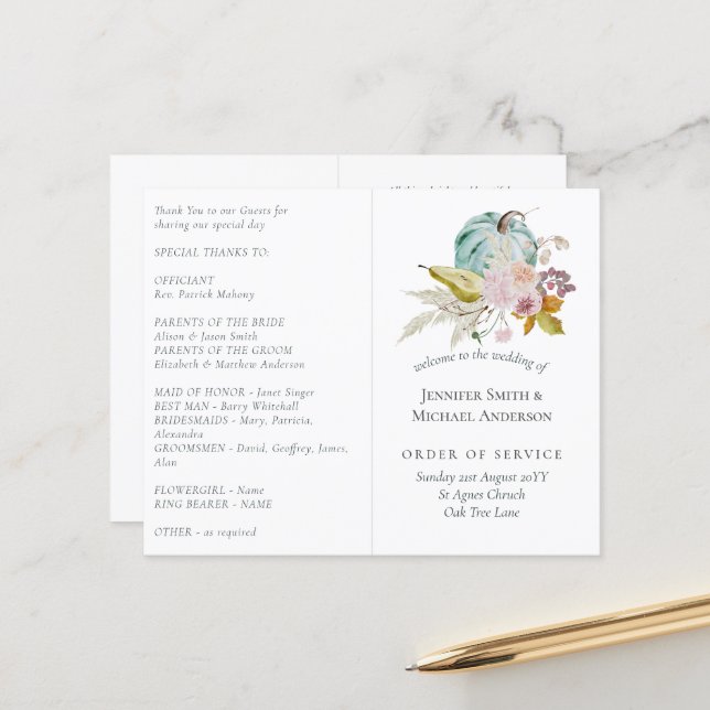 Rustic Autumn Fall Pumpkins Figs Flowers Bröllop (Fram/Back In Situ)