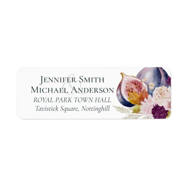 Rustic Autumn Fall Pumpkins Figs Flowers Bröllop Returadress Etikett (Framsidan)