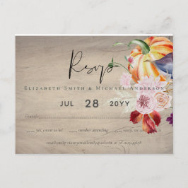 Rustic Autumn Fall Pumpkins Figs Flowers Bröllop Vykort