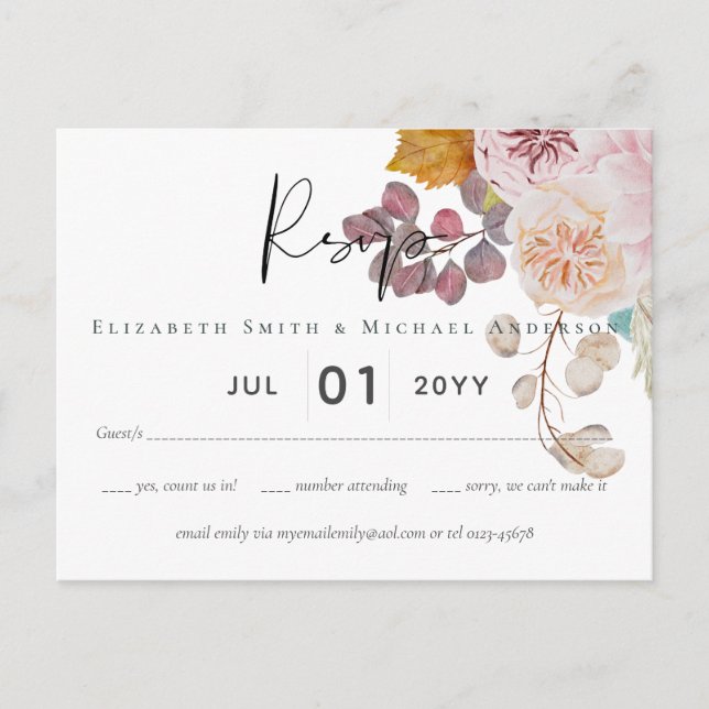 Rustic Autumn Fall Pumpkins Figs Flowers Bröllop Vykort (Framsida)