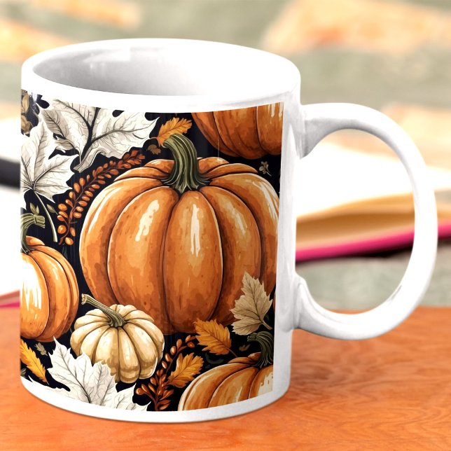 Rustic Autumn Fall Pumpkins Foliage Mönster Kaffemugg (Skapare uppladdad)