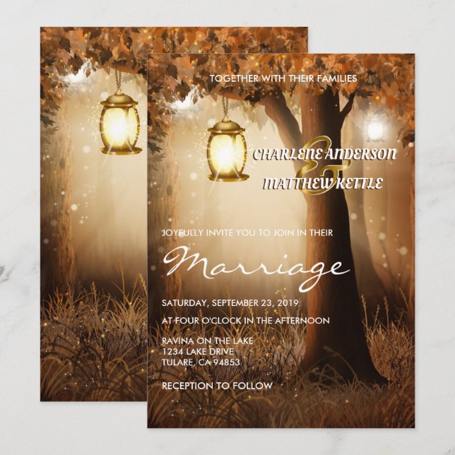Rustic Autumn Fall Wedding Inbjudningar (Fram/baksida)