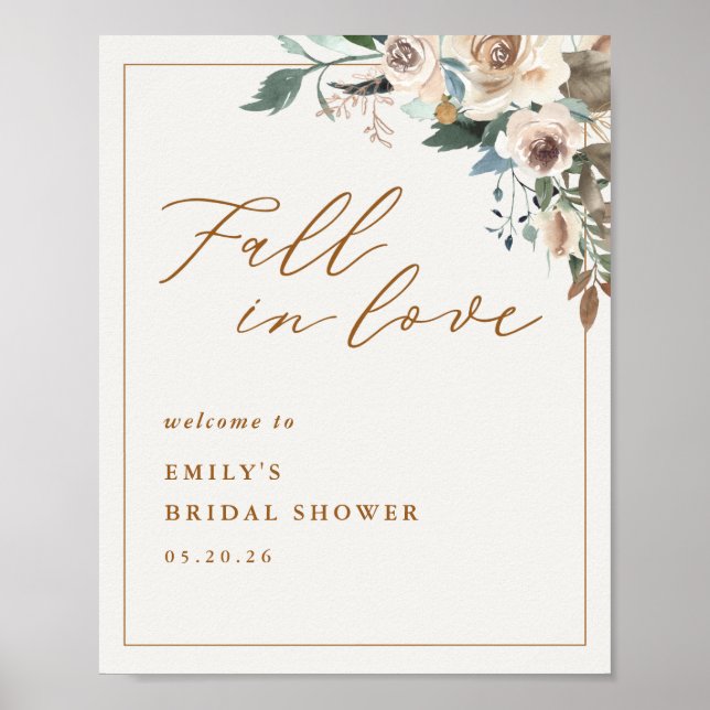 Rustic Autumn Floral Fall in Love Welcome Poster (Framsidan)