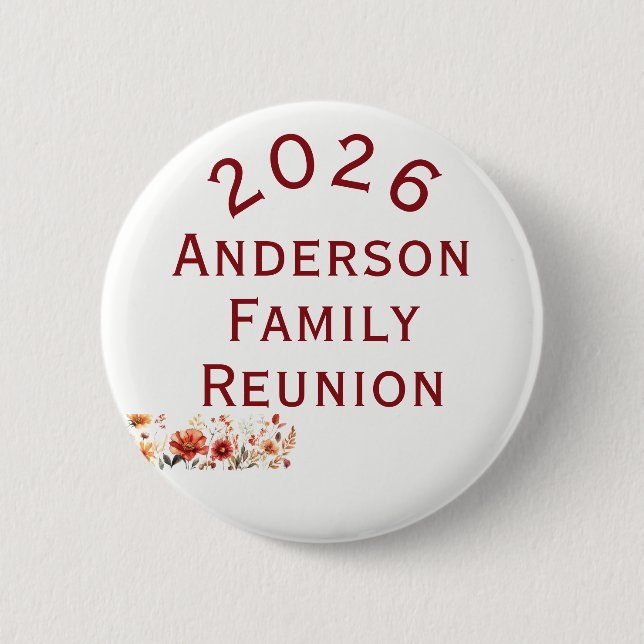 Rustic Autumn Floral Personalized Family Reunion Knapp (Framsida)