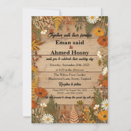 Rustic Autumn Floral Wood Wedding Invitation | Fal Inbjudningar