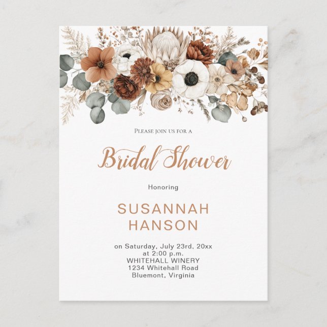 Rustic Autumn Flowers | Bridal Shower Vykort (Framsida)
