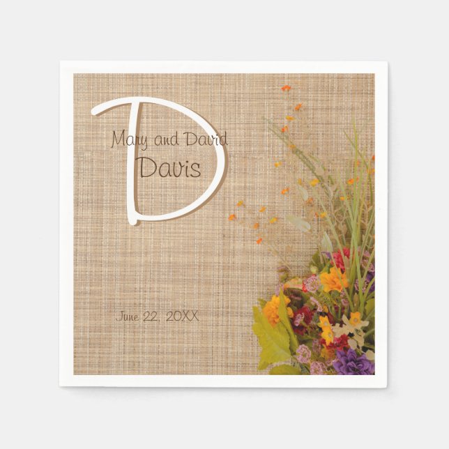 Rustic Autumn Flowers Bröllop Napkins Pappersservett (Framsidan)