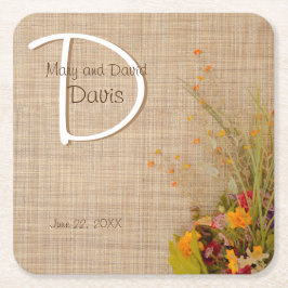 Rustic Autumn Flowers Bröllop Underlägg Papper Kvadrat