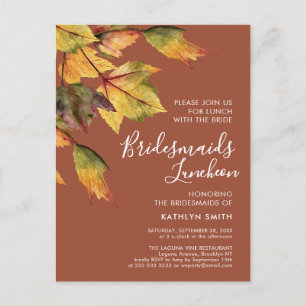 Rustic Autumn Foliage Bröllop Bridesmaids Luncheon Inbjudan Vykort