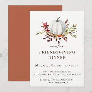 Rustic Autumn Foliage White Pumpkin Friendsgiving Inbjudningar