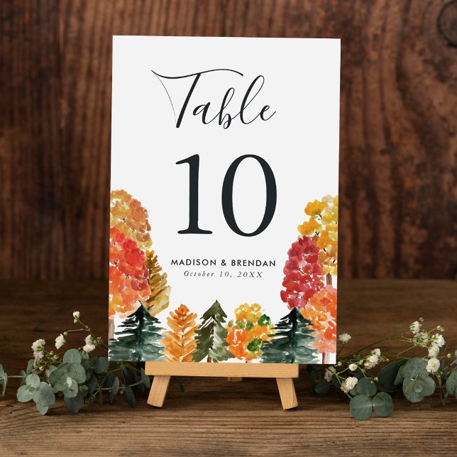Rustic Autumn Forest Fall Wedding Bordsnummer (Skapare uppladdad)